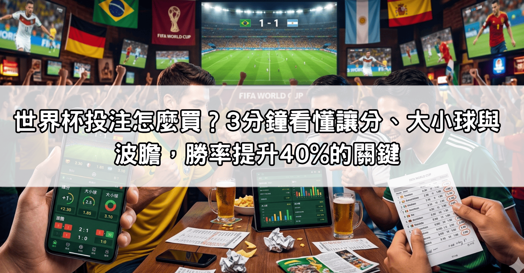 世界杯投注怎麼買？3分鐘看懂讓分、大小球與波膽，勝率提升40%的關鍵